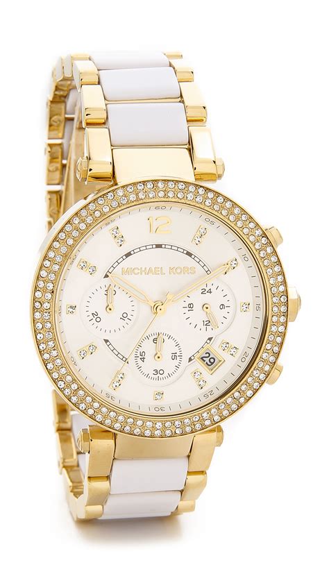 michael kors white watch with diamonds|michael kors gold watch women.